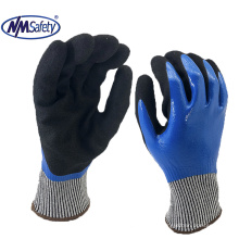 NMSAFETY 13 gauge Hppe anti-cut level 5 double coating sandy nitrile safety glove